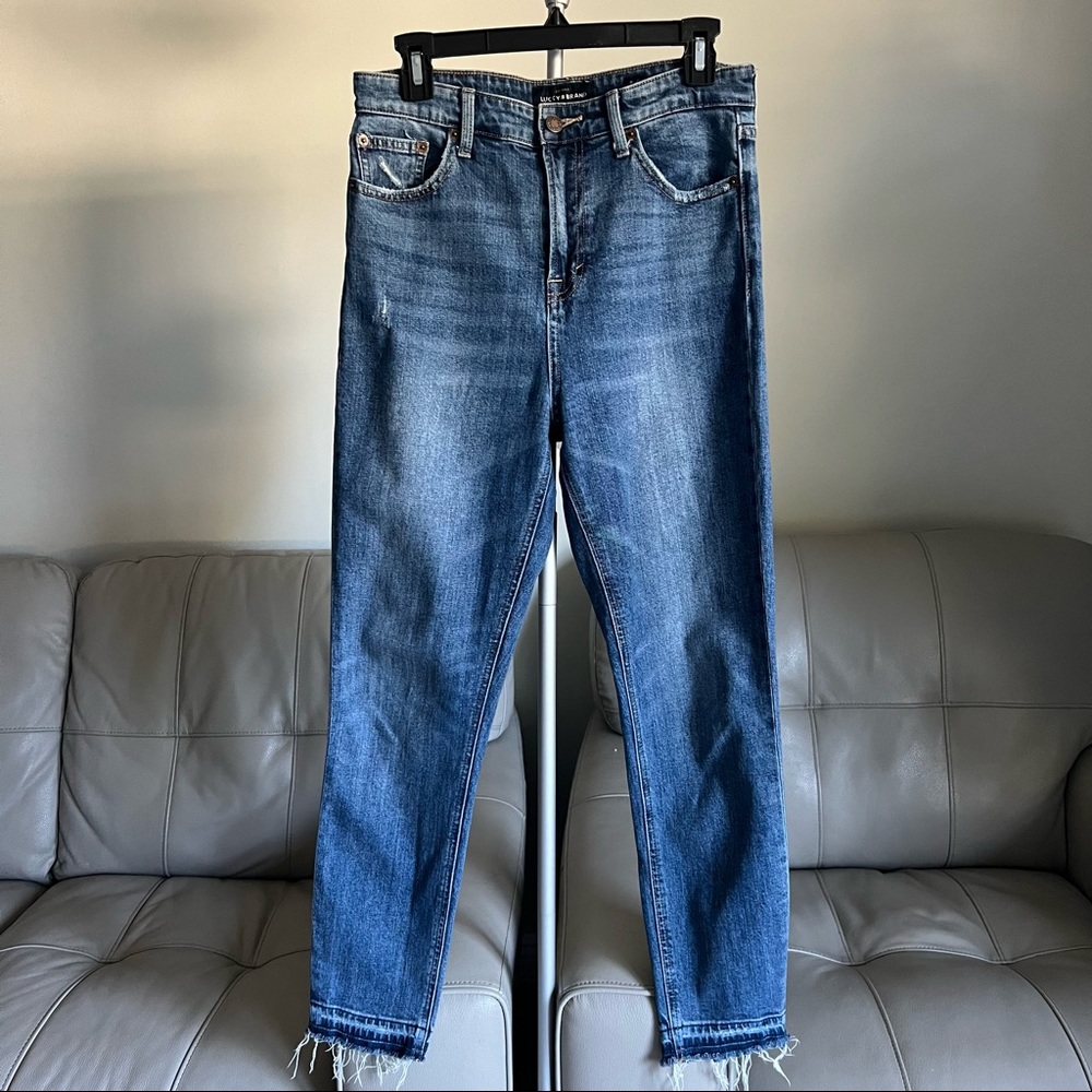 Lucky Brand Bridgette Crop High Waist Raw Hem Blue Jeans Size 8/29